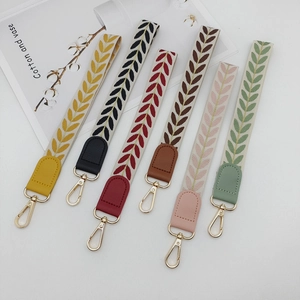 Braided Nylon Phone Lanyard Wrist Strap With Leaf Pattern Gold Metal Clasp And Tether Tab For Women Keychains Decorative Anti-Lost Cord