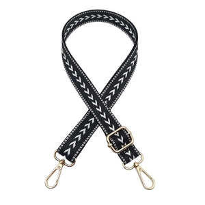 Adjustable 2.5cm nylon shoulder strap with black and white arrow pattern and gold hardware