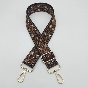 Adjustable bohemian jacquard guitar strap for crossbody bags with gold metal clasps