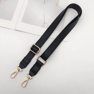 Adjustable black PU leather shoulder strap replacement for handbags with gold hardware