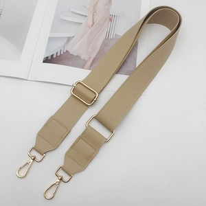 Adjustable beige PU leather shoulder strap replacement with gold metal swivel hooks