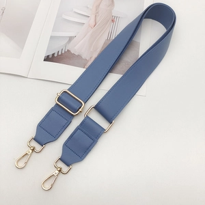 Adjustable blue PU leather shoulder strap with gold swivel hooks for crossbody bags