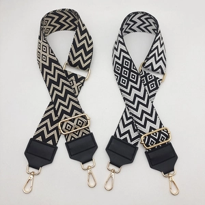 Ethnic Geometric Woven Wide Replacement Shoulder Strap For Handbags Adjustable Polyester Bag Belt With Metal Swivel Hooks