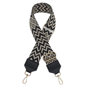 Adjustable 5cm wide shoulder strap with black white geometric weave and gold metal hooks