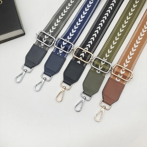 Adjustable Wide Shoulder Strap For Handbags Replacement Crossbody Bag Belt Polyester Woven Chevron Pattern Strap With Metal Hooks