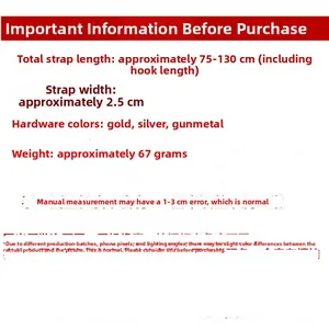 Adjustable 2.5cm cotton shoulder strap specifications with 75-130cm length detail