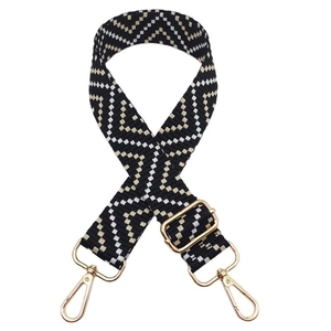 Ethnic geometric woven replacement bag strap with adjustable gold lobster clasps