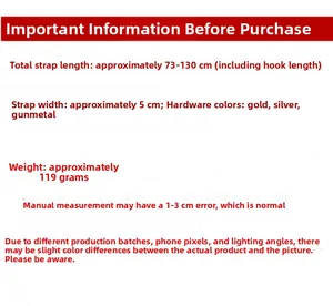 Detailed size specifications for the 5cm wide ethnic style adjustable bag shoulder strap