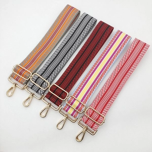 Adjustable 5cm ethnic style wide bag straps with colorful woven patterns and gold hooks