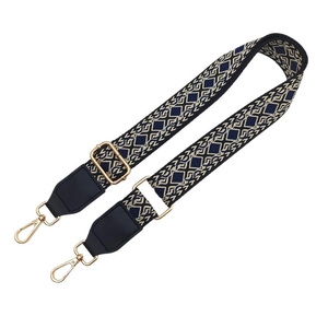 Ethnic style adjustable jacquard shoulder strap with geometric patterns and gold metal hardware