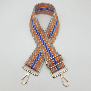 5cm ethnic style woven bag strap with geometric patterns and adjustable gold metal hooks