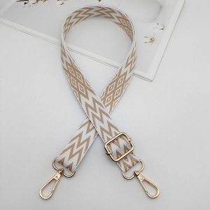 Adjustable geometric woven shoulder strap for bags with golden metal lobster clasps