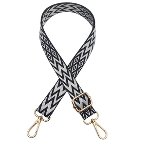 Adjustable ethnic embroidered shoulder strap with black and white geometric patterns