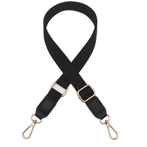 Adjustable black cotton canvas shoulder strap with gold metal lobster clasps for handbags