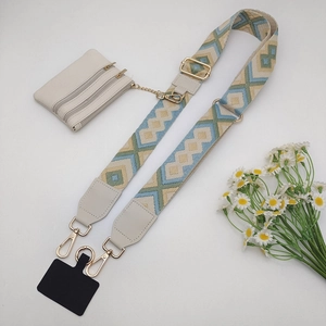 Bohemian geometric wide adjustable bag strap with mini purse and gold hardware hooks