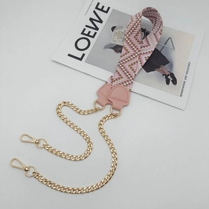 Detail of pink and brown woven wide strap with gold chain for handbags replacements