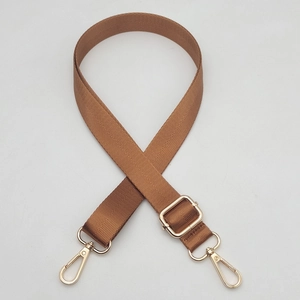 Caramel brown adjustable nylon shoulder strap with gold alloy lobster clasps for handbags