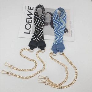 Adjustable Woven Bag Strap With Metal Chain Ethnic Pattern Crossbody Replacement Shoulder Strap For Handbags Women Accessories