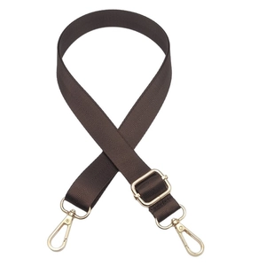 Adjustable dark brown nylon replacement strap with golden metal clips and chevron pattern