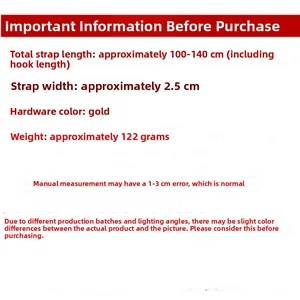Detailed size specifications for adjustable phone strap showing length and gold hardware