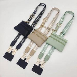 Adjustable Crossbody Phone Strap With Detachable Coin Purse Geometric Pattern Braided Shoulder Lanyard Phone Accessories