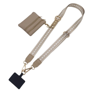 Adjustable woven phone crossbody strap with detachable coin purse and metal lobster clips
