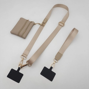 Universele nylon telefoonband met mini-portemonnee met drie ritsen in de kleur beige