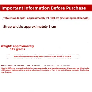 Size chart for adjustable ethnic style bag strap with length and width specifications