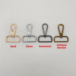 Detail of metal swivel lobster clasps in gold, silver, gunmetal, and bronze finishes