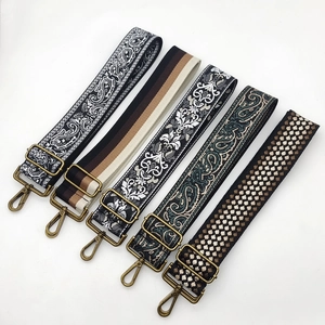Ethnic Style Jacquard Wide Shoulder Strap Adjustable Replacement Bag Strap For Crossbody Bags Women Accessories Antique Metal Hook