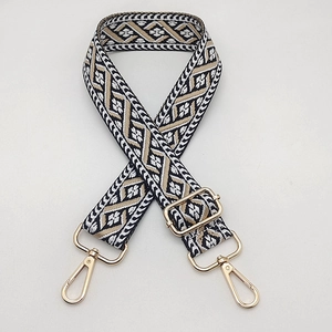 Adjustable wide jacquard guitar strap for crossbody bags with gold metal swivel hooks
