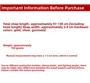 Verstellbarer 3,8 cm breiter Schultergurt, Länge 97-130 cm mit stabilen Metallhaken