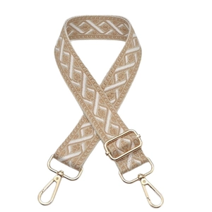 Adjustable jacquard bag strap with geometric patterns and gold metal lobster clasps