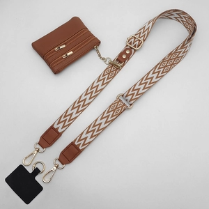 Adjustable crossbody phone strap with geometric pattern and three-layer zip wallet