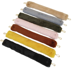 Plush faux fur bag straps with gold metal lobster clasps in seven assorted colors