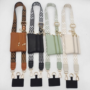 Adjustable Geometric Jacquard Phone Lanyard Strap With Detachable Mini Pouch Crossbody Cell Phone Purse Belt For Women Travel
