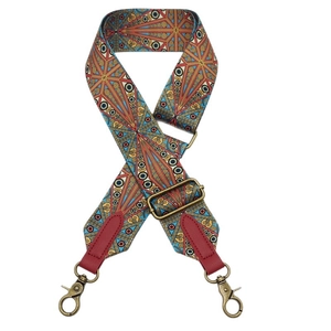 Bohemian geometric adjustable wide shoulder strap with bronze hardware for bags