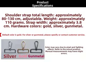 Adjustable 3.8cm replacement crossbody strap with gold and silver hardware details
