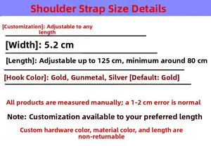 Detailed size specs for 5.2cm wide heart embroidered bag strap with adjustable length