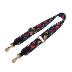 Adjustable wide replacement shoulder strap with colorful geometric weaving and gold buckles