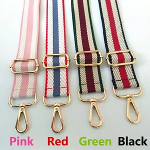Adjustable wide cotton bag straps with colorful stripes and gold metal buckles for crossbody bags