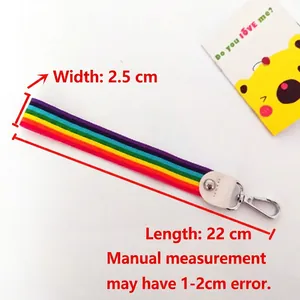 Rainbow striped rainbow keychain strap with white leather and silver metal clasp