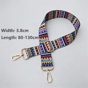 Bandoulière large ethnique à rayures colorées avec crochets dorés largeur 3,8cm