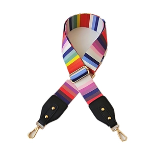 Adjustable wide replacement shoulder strap with colorful stripes and gold metal buckles