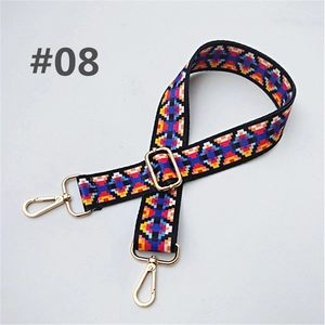 Détail de la bandoulière tressée large avec motif pixel coloré et boucles dorées