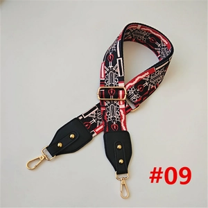 Detail view of ethnic geometric pattern canvas strap with gold metal lobster clasps