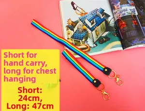 Rainbow neck and wrist lanyards with metal clips in long 47cm and short 24cm sizes