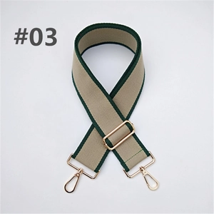 Adjustable beige woven strap with green stripes and polished gold metal lobster clasps