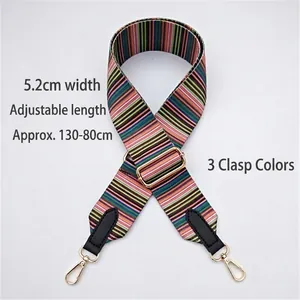 Adjustable 5.2cm wide colorful striped woven shoulder strap with gold lobster clasps