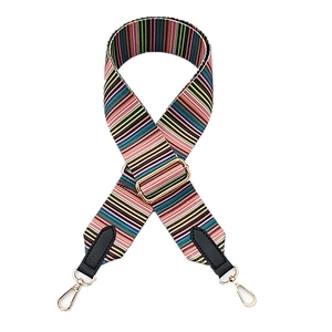 Ethnic style wide adjustable striped replacement shoulder strap with gold metal hooks